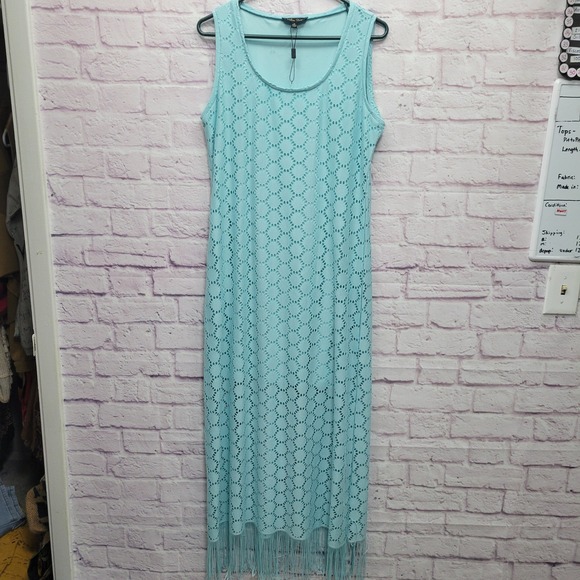 Melissa Paige Dresses & Skirts - NWOT Melissa Paige Turquoise Maxi Flapper Dress Size M Sleeveless Eyelets Fringe